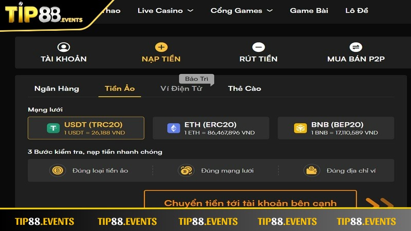 Hướng Dẫn Cách Nạp Tiền TIP88 Đơn Giản Và An Toàn Lý do bet thủ cần hiểu rõ các hướng dẫn nạp tiền TIP88?
